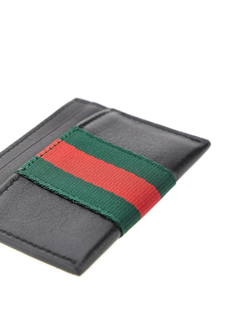 Gucci Black Leather Cardholder With Web Detail for men