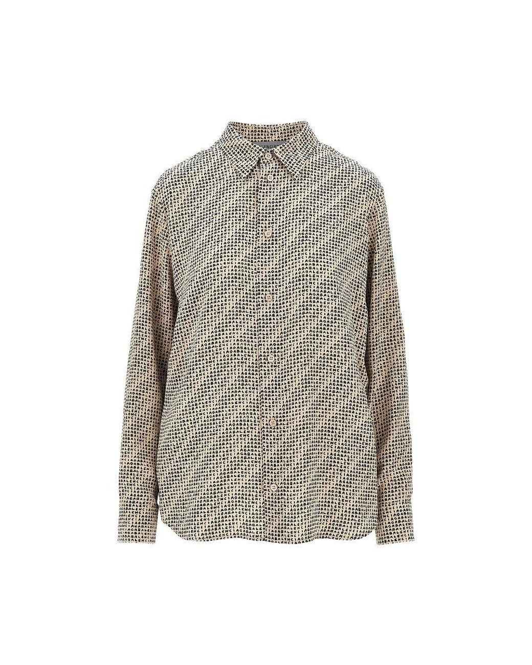 Balenciaga Gray Silk Crêpe Shirt With Monogram Print