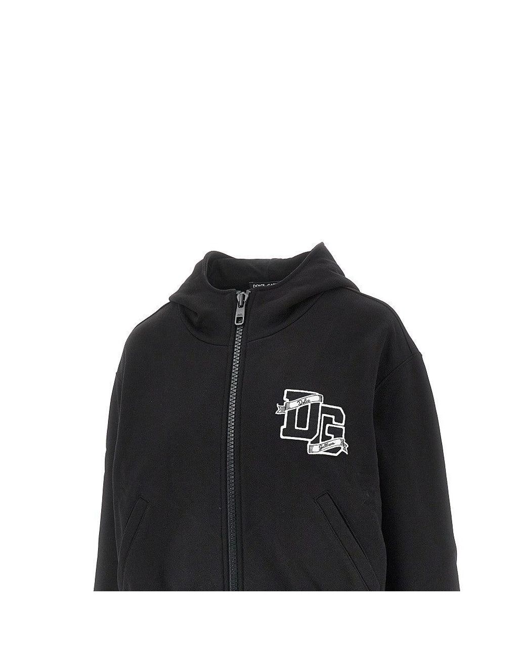 Dolce & Gabbana Black Full-Zip Hoodie With Logo Patch
