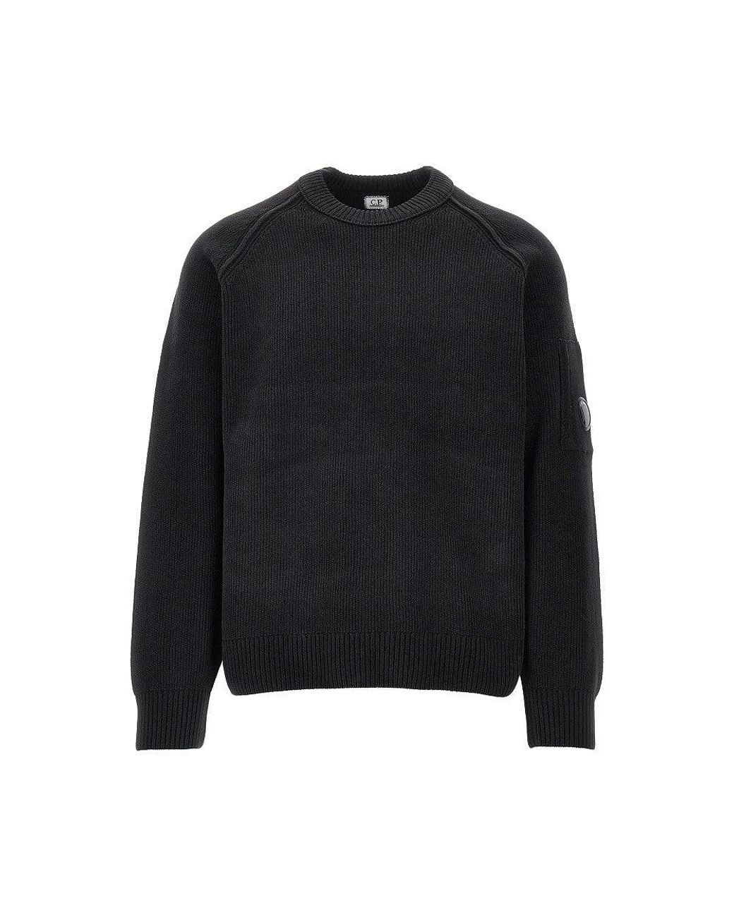 C P Company Black Cotton Chenille Crewneck Sweater for men
