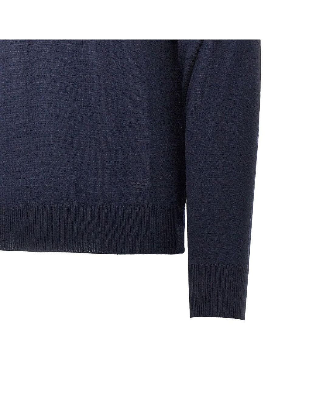 Emporio Armani Blue Fine Knit Polo Sweater for men