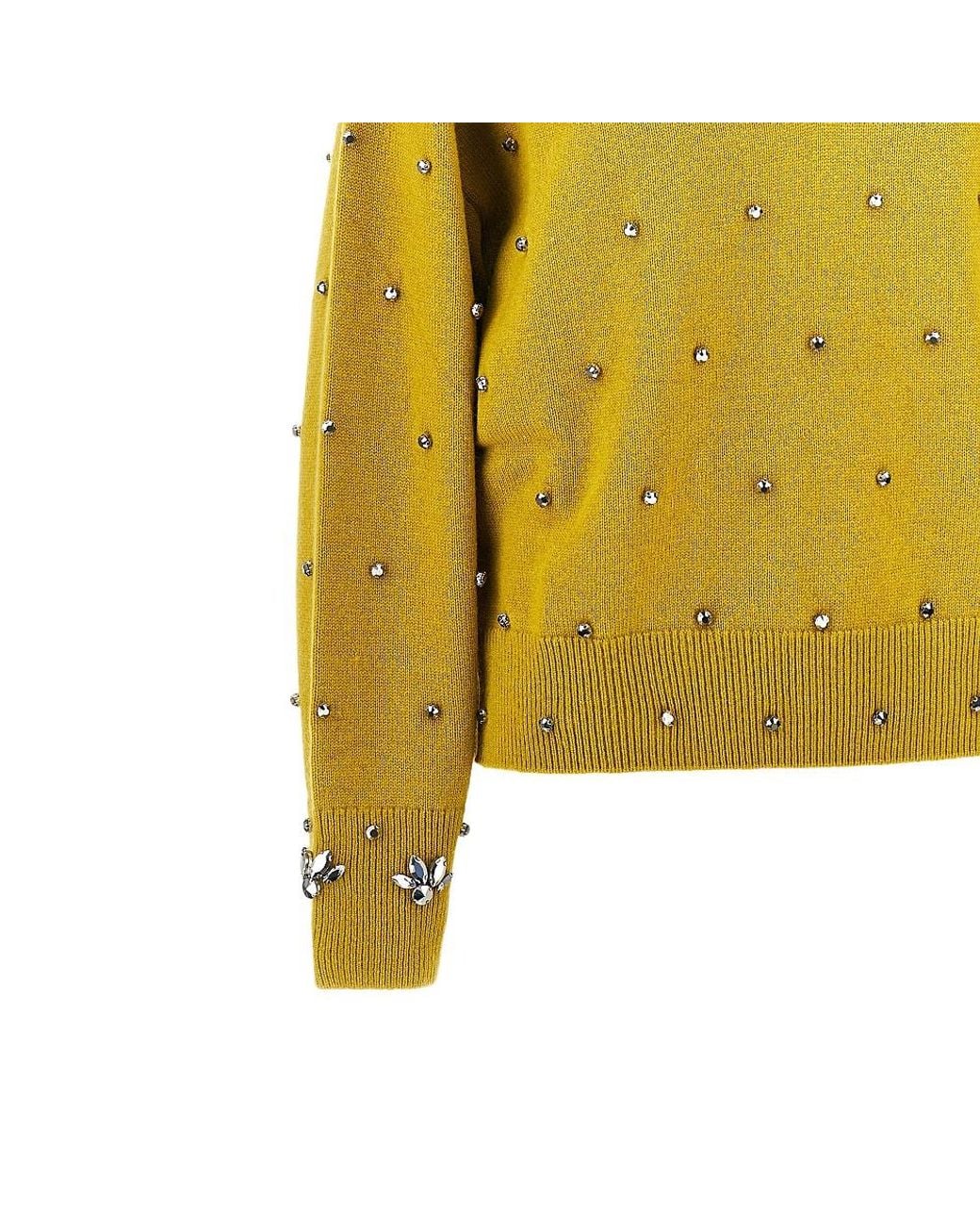 Pinko Yellow Jewelled Wool And Cashmere Sweater