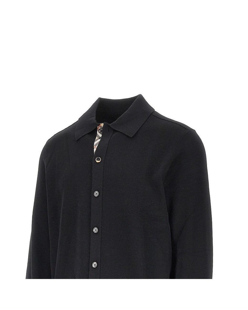 Burberry Black Wool Cardigan With Check Trimming for men
