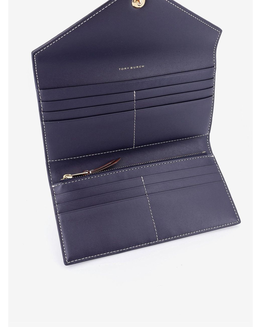 Tory Burch Blue Leather And T Monogram Fabric Wallet