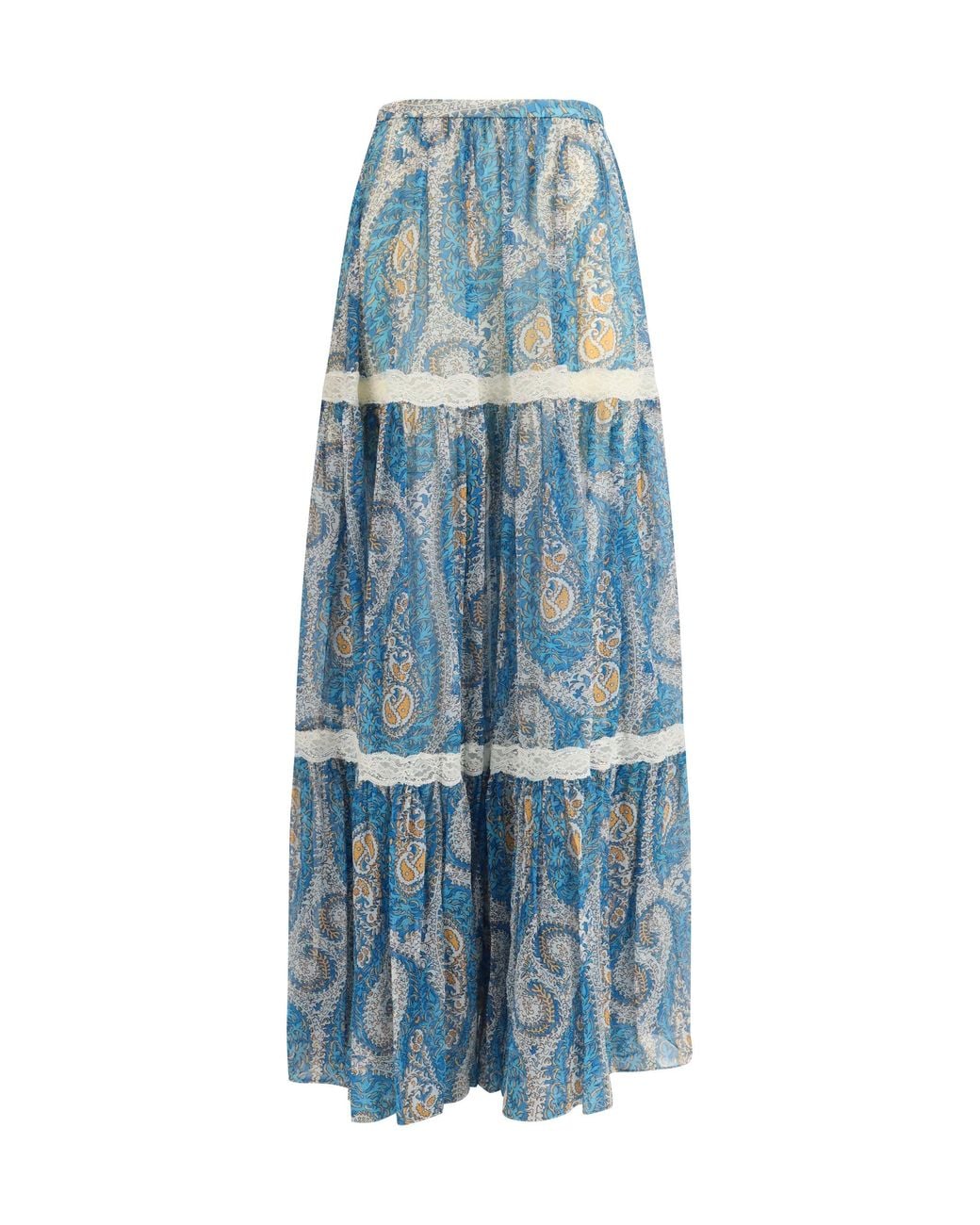 Etro Blue Silk Crepon Maxi Skirt
