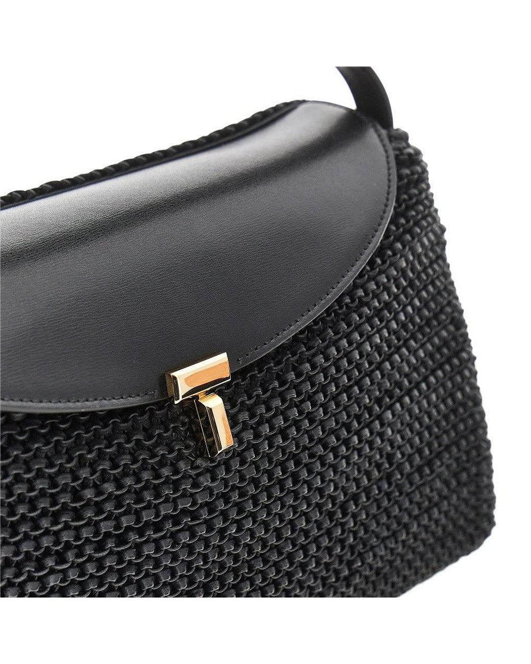 Totême Black T-Lock Woven Leather Bag