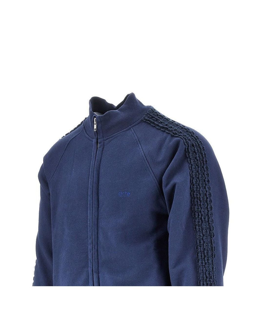 Arte' Blue Flora Trim Full-Zip Sweatshirt for men