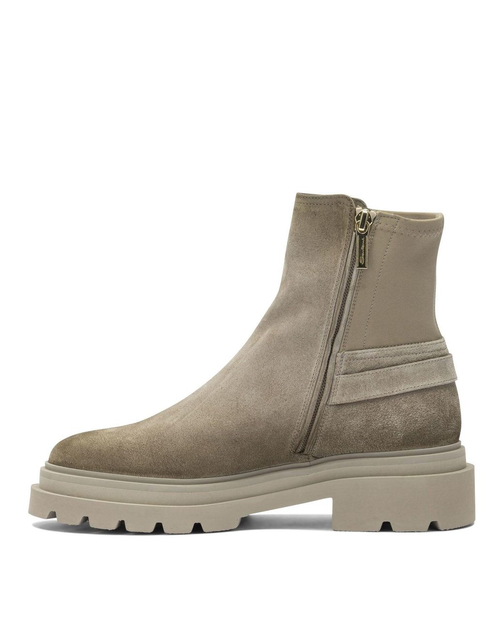Santoni Brown Suede Ankle Boots With Zipper