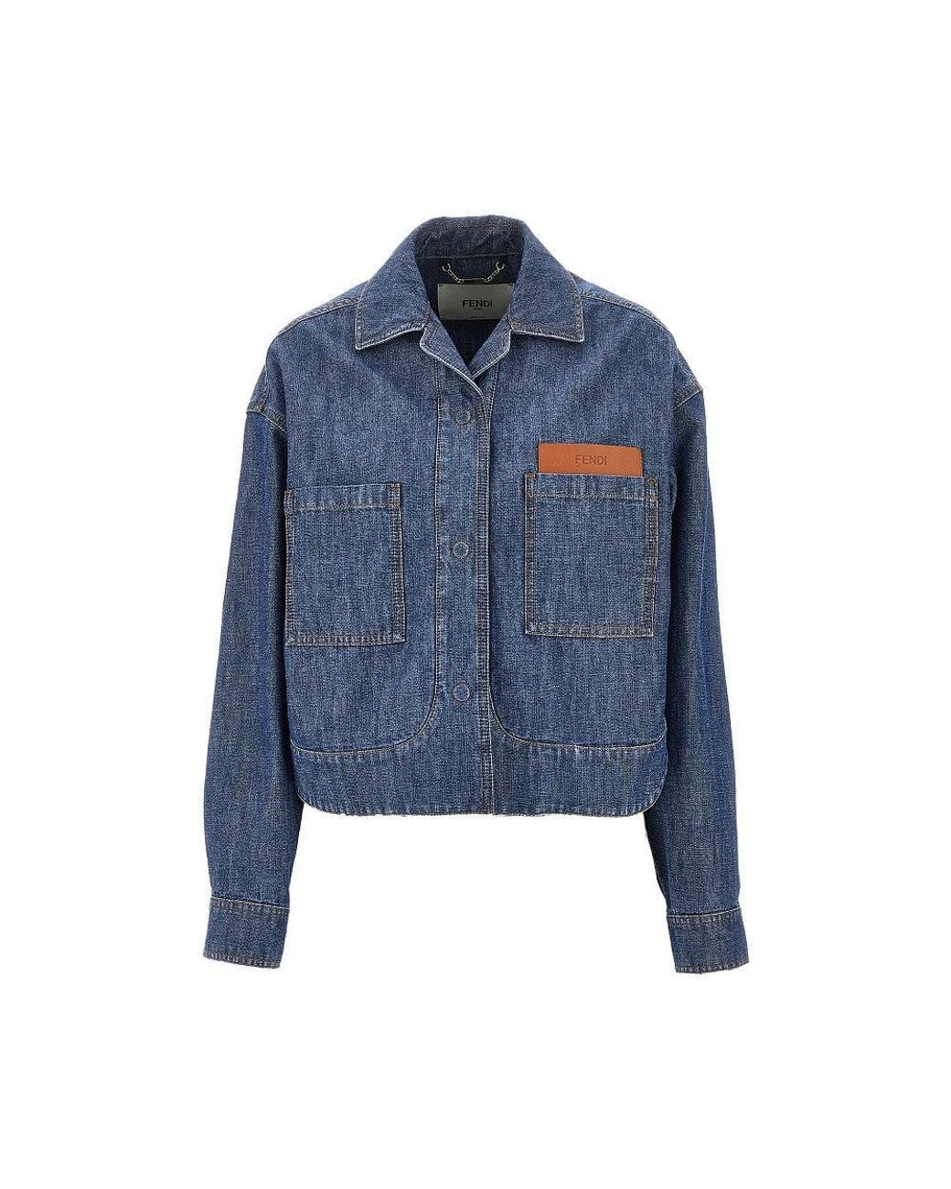 Fendi Blue Chambray Short Jacket With Leather Pocket