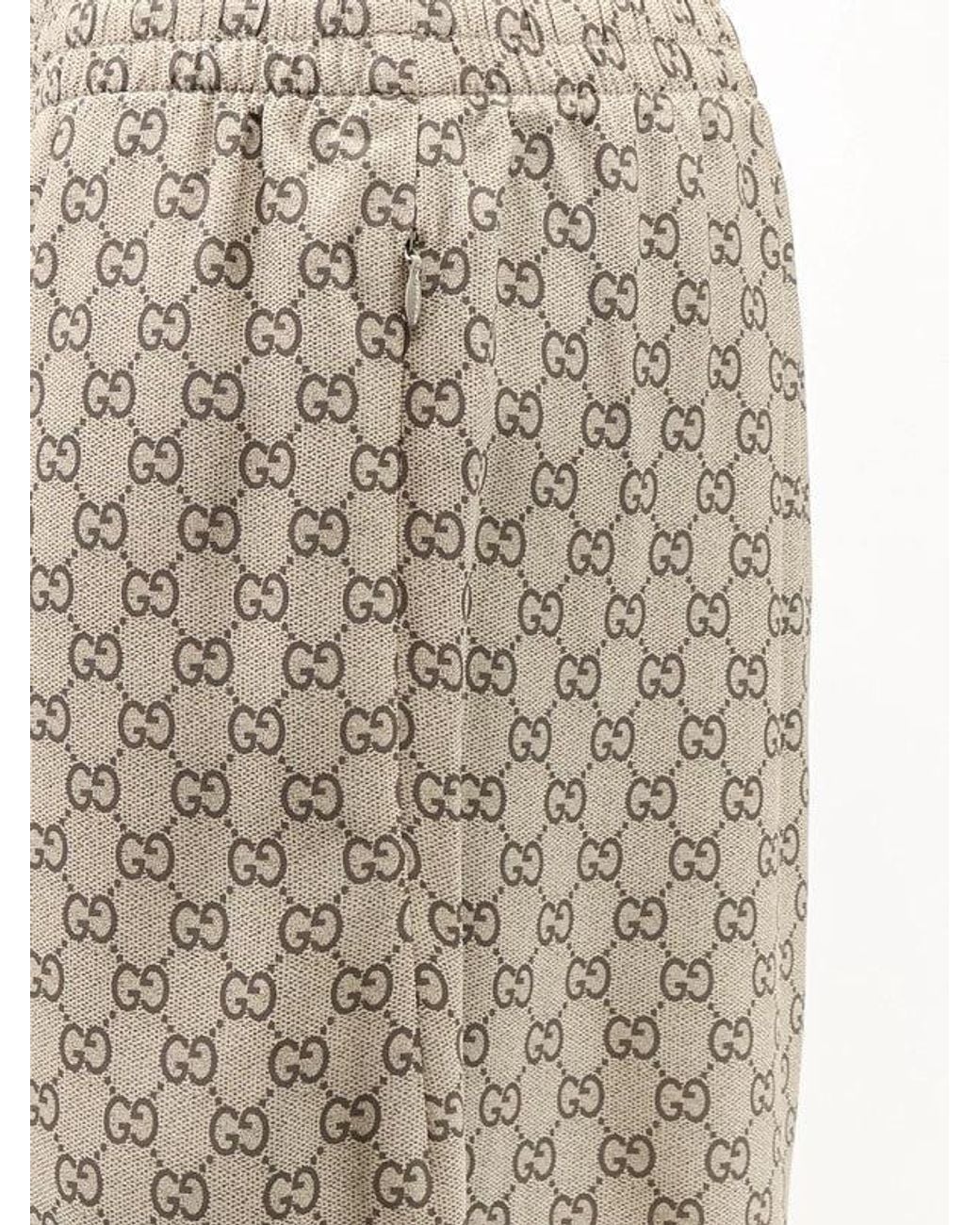 Gucci Natural Primavera Silk Trousers With Gg Print