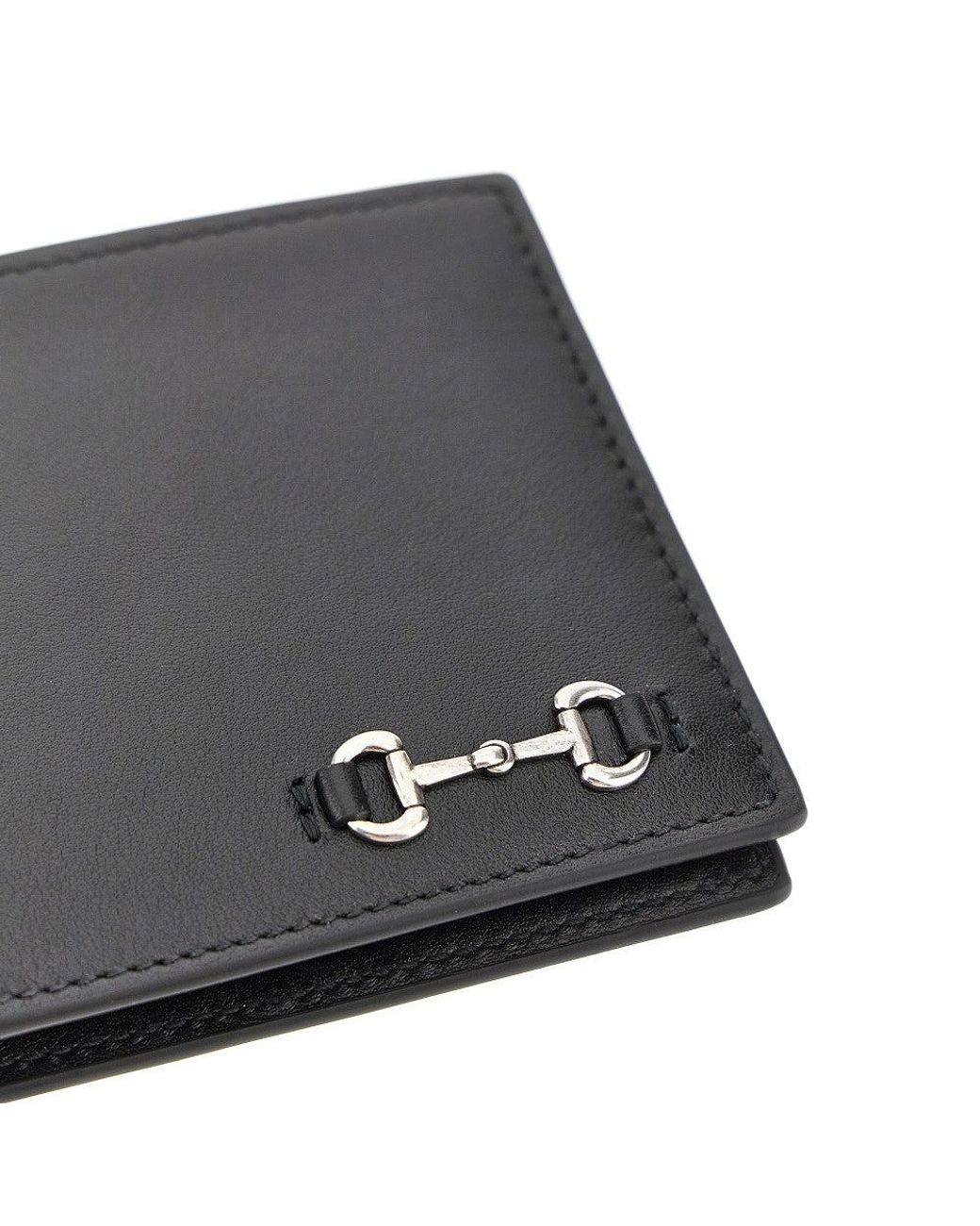 Gucci Black Leather Wallet With Horsebit Detail for men