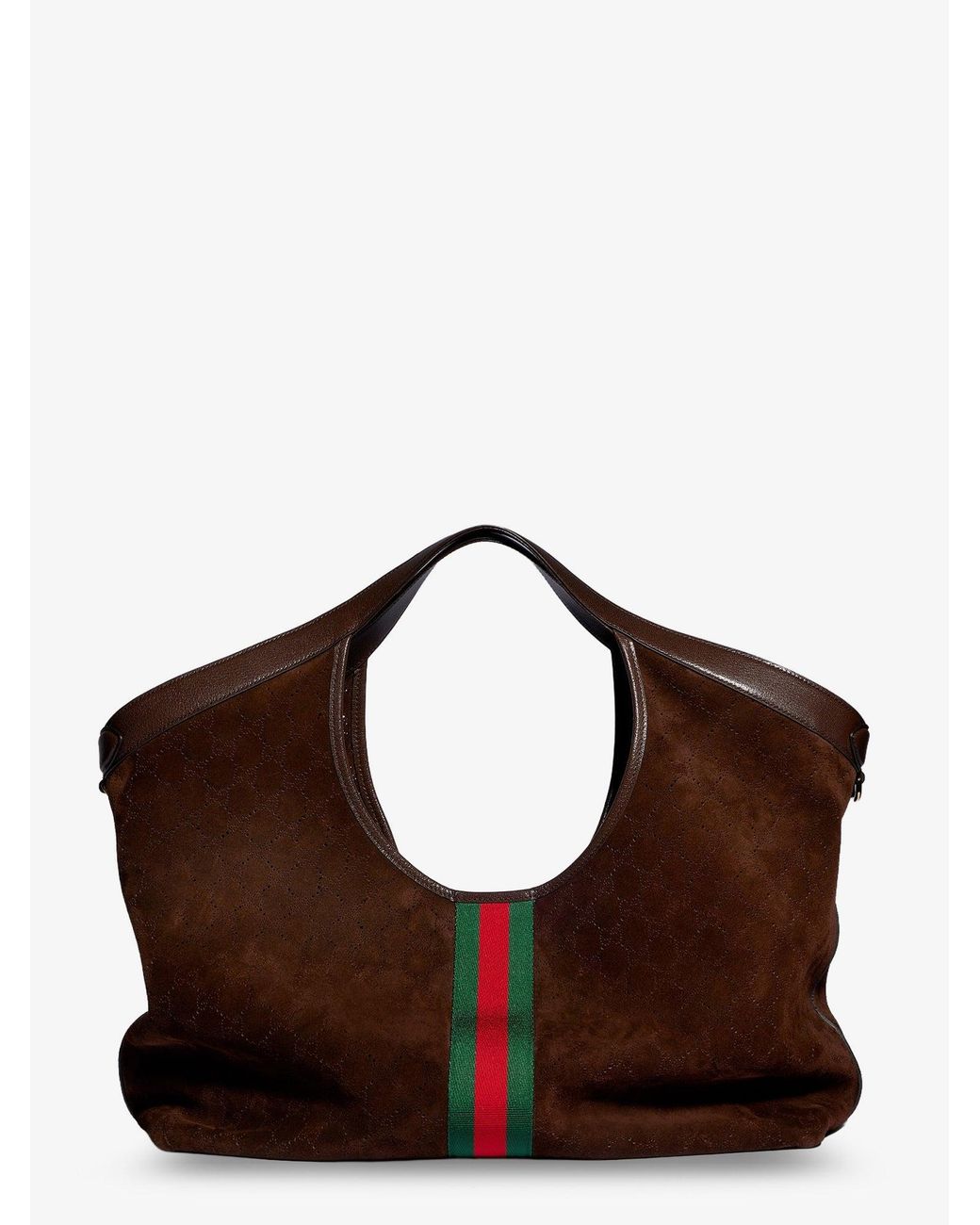 Gucci Brown Giglio Perforated Suede Shopping Bag