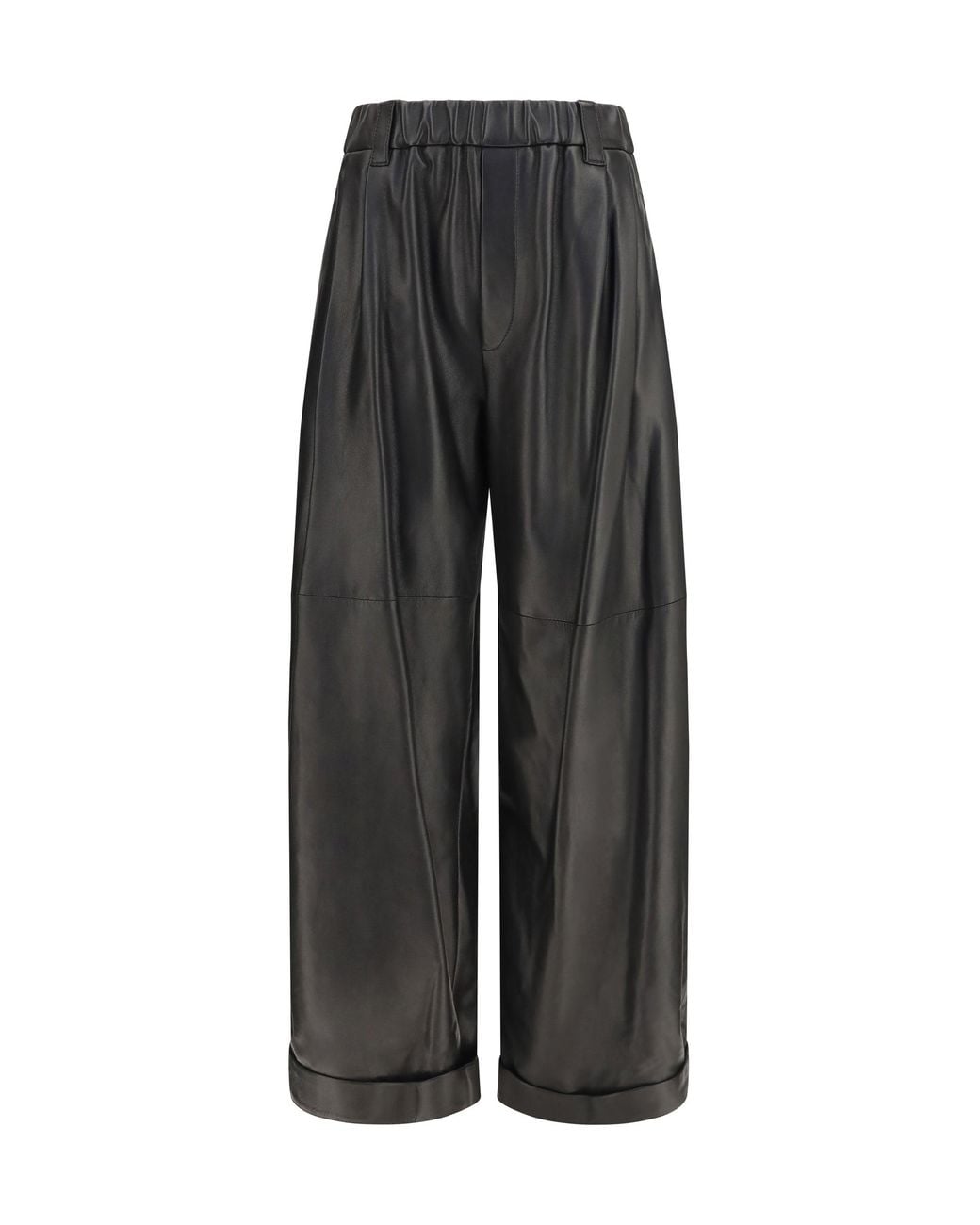 Brunello Cucinelli Black Baggy Nappa Leather Pants