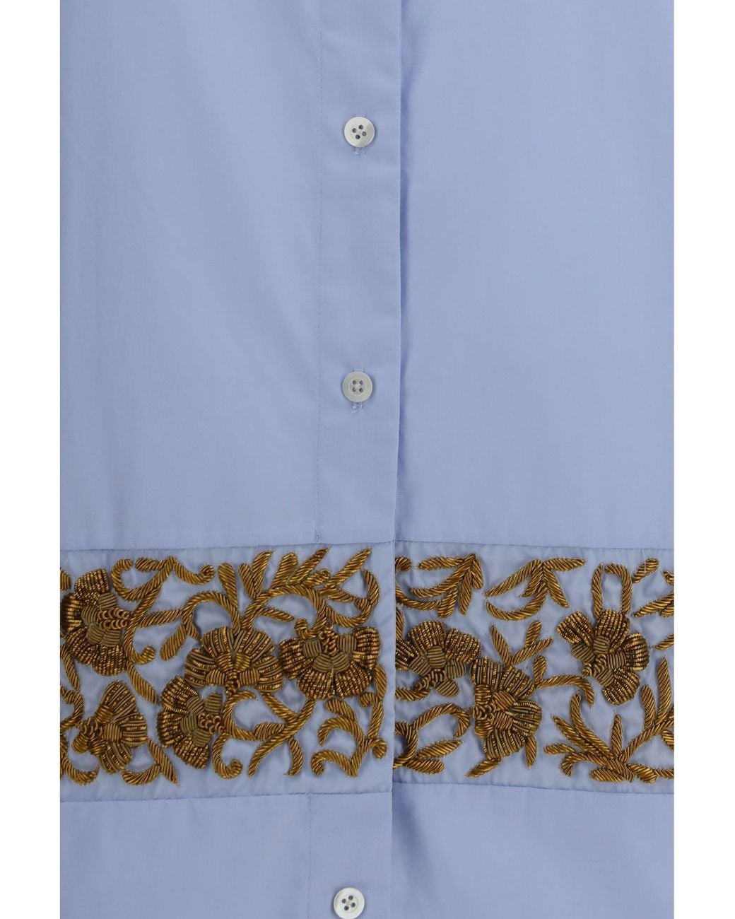 Dries Van Noten Blue Oversized Embroidered Cotton Shirt Light