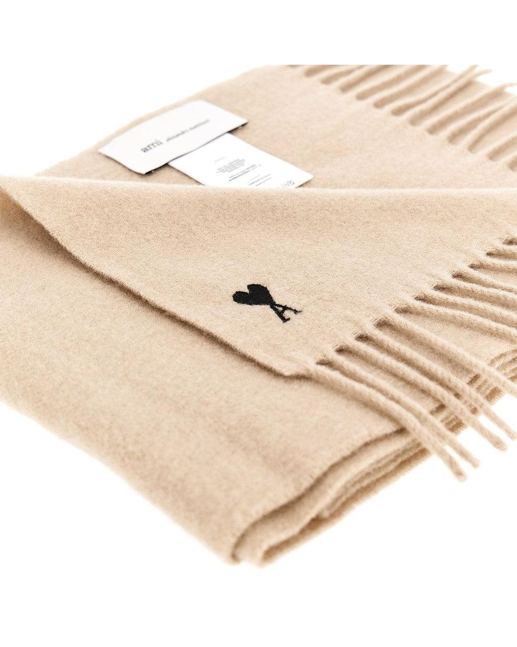 AMI Natural De Coeur Embroidery Wool Scarf for men