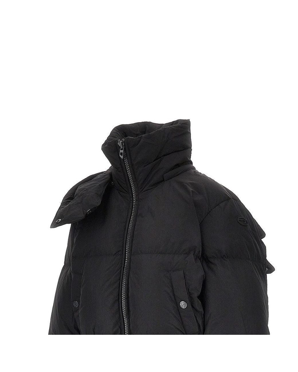 DIESEL Black Hooded Short Down Jacket