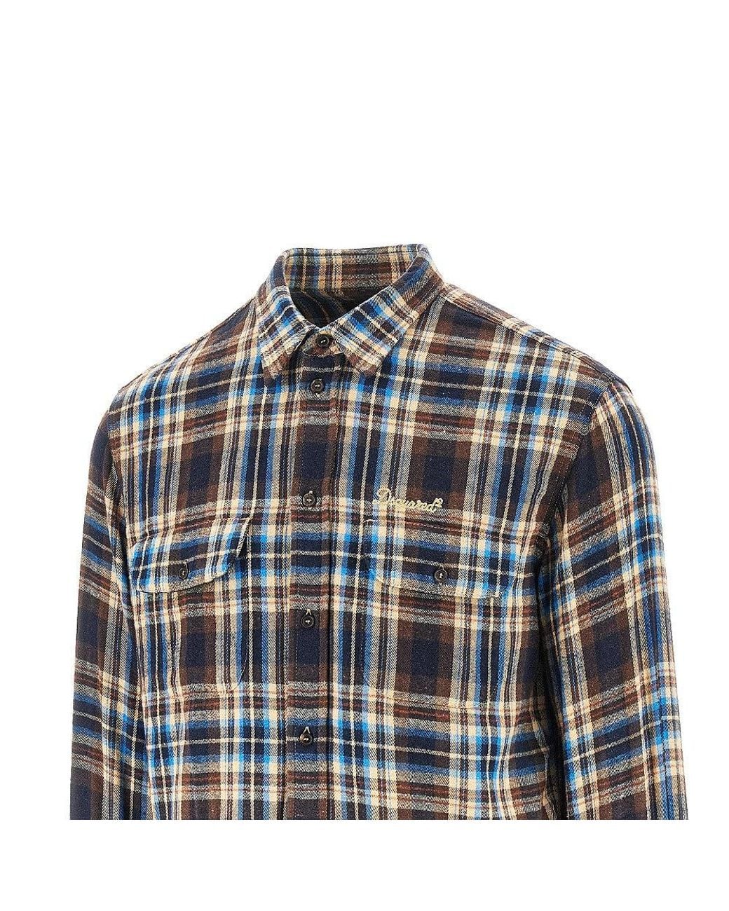 DSquared² Blue Check Flannel Shirt for men