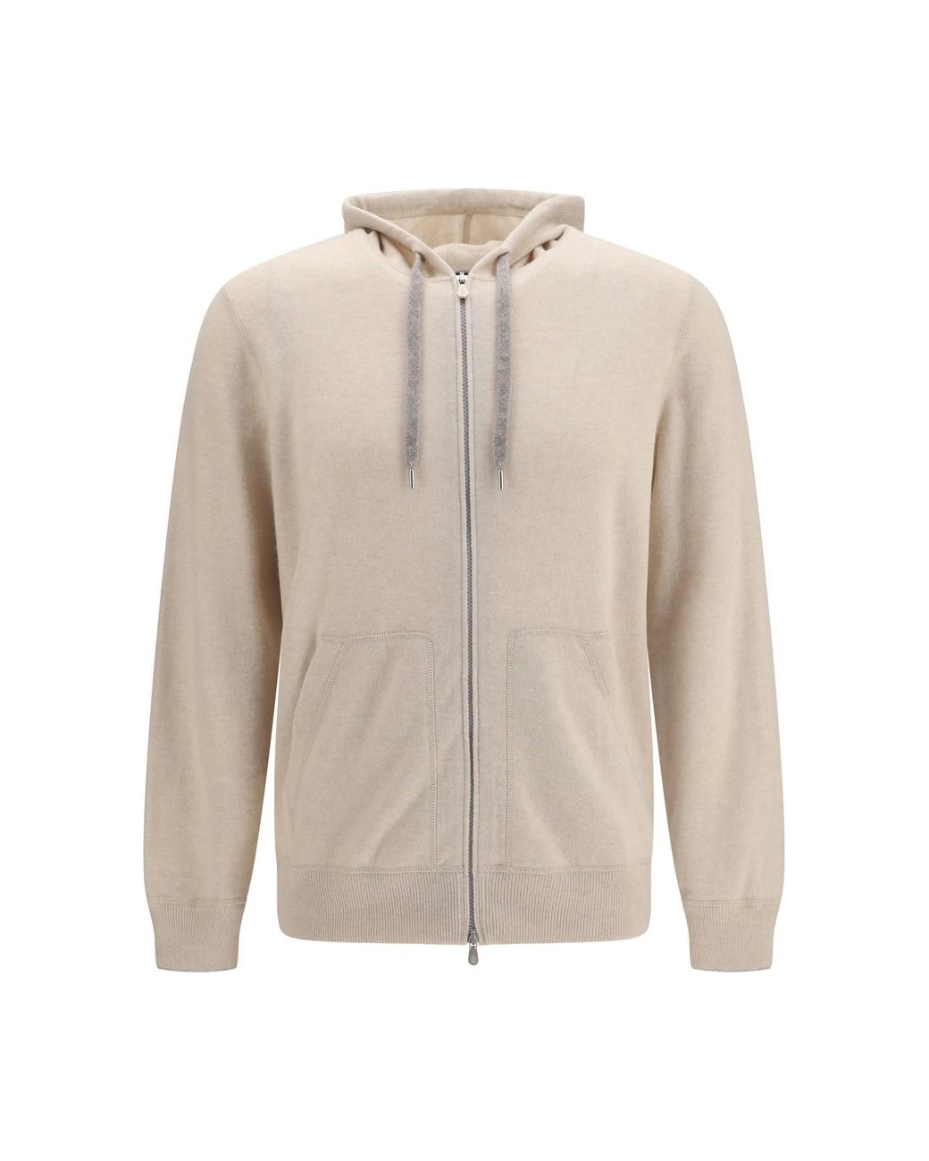 Brunello Cucinelli White Cashmere Zip Up Hoodie for men