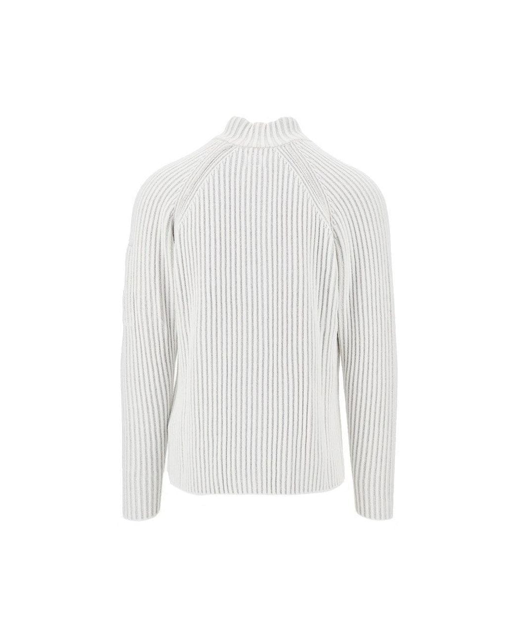 C P Company White Ribbed Wool-Blend Cardigan for men