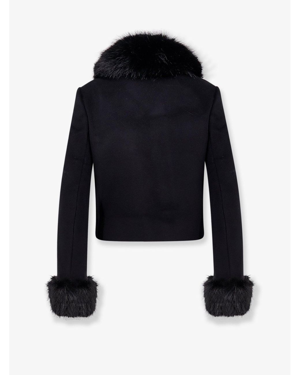 Self-Portrait Black Wool Blend Blazer With Faux Fur Details