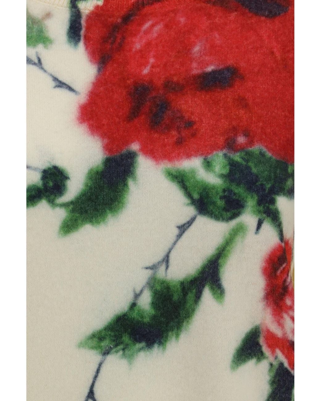 Blumarine White Cashmere-Blend Sweater Rose Print Amberlight