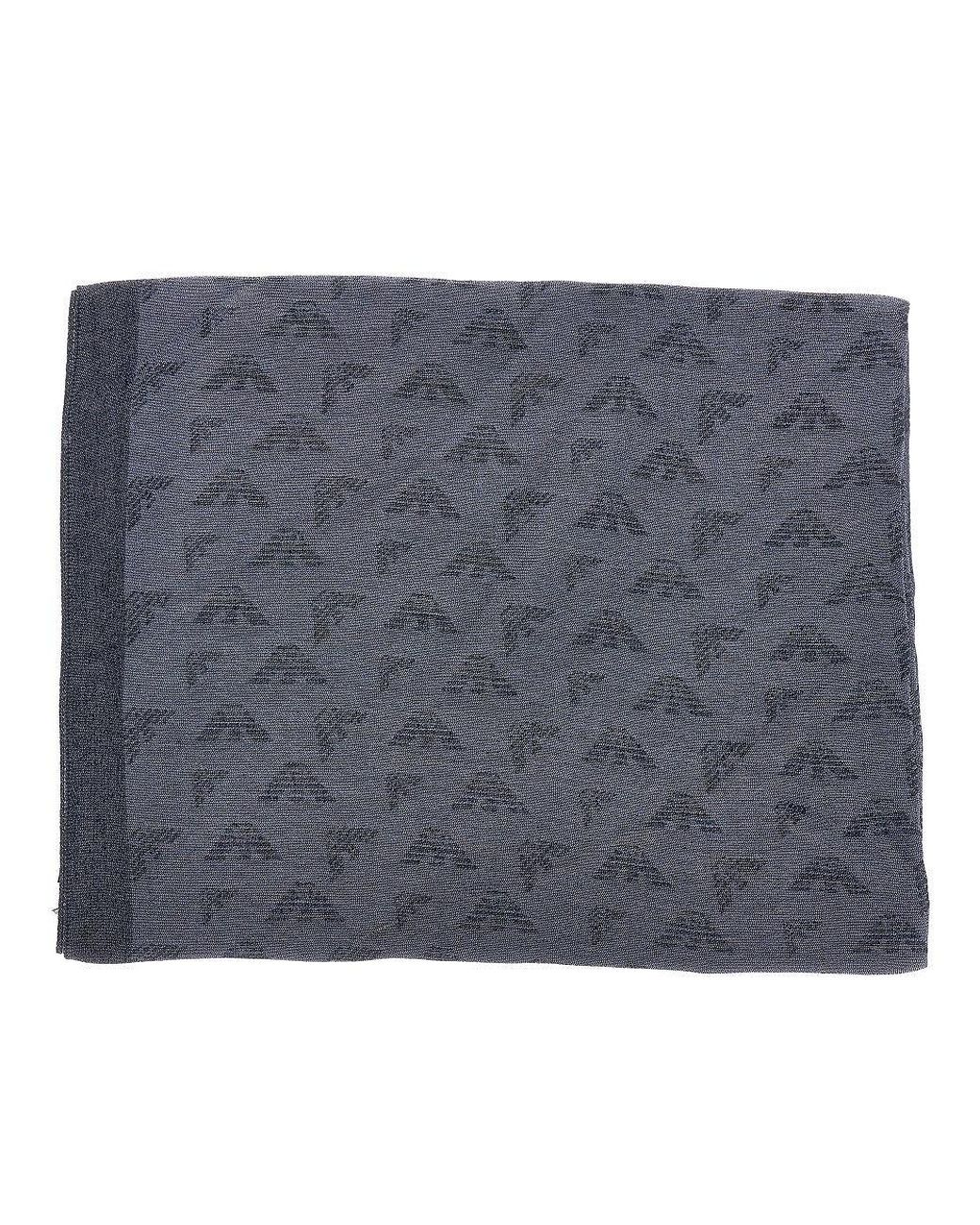 Emporio Armani Blue Viscose-Blend Scarf With Eagle Motif