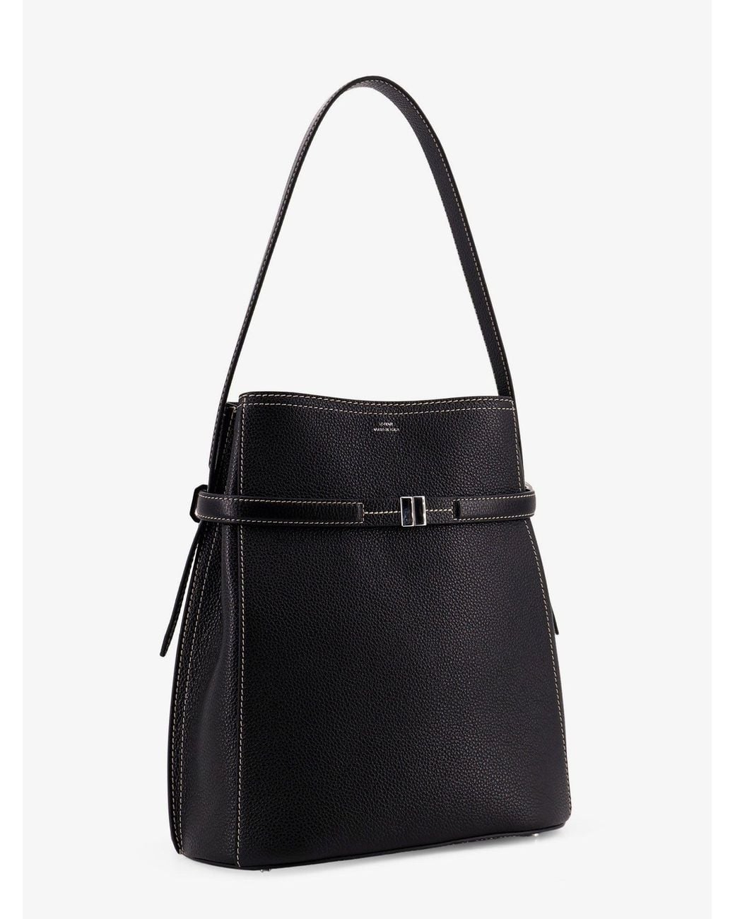Totême Black Hammered Leather Bucket Bag With Strap On The Front