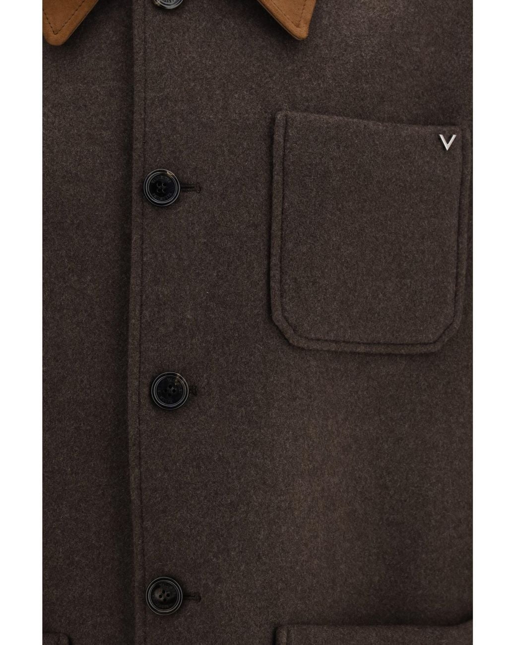 Valentino Brown Wool Jacket With Suede Collar for men