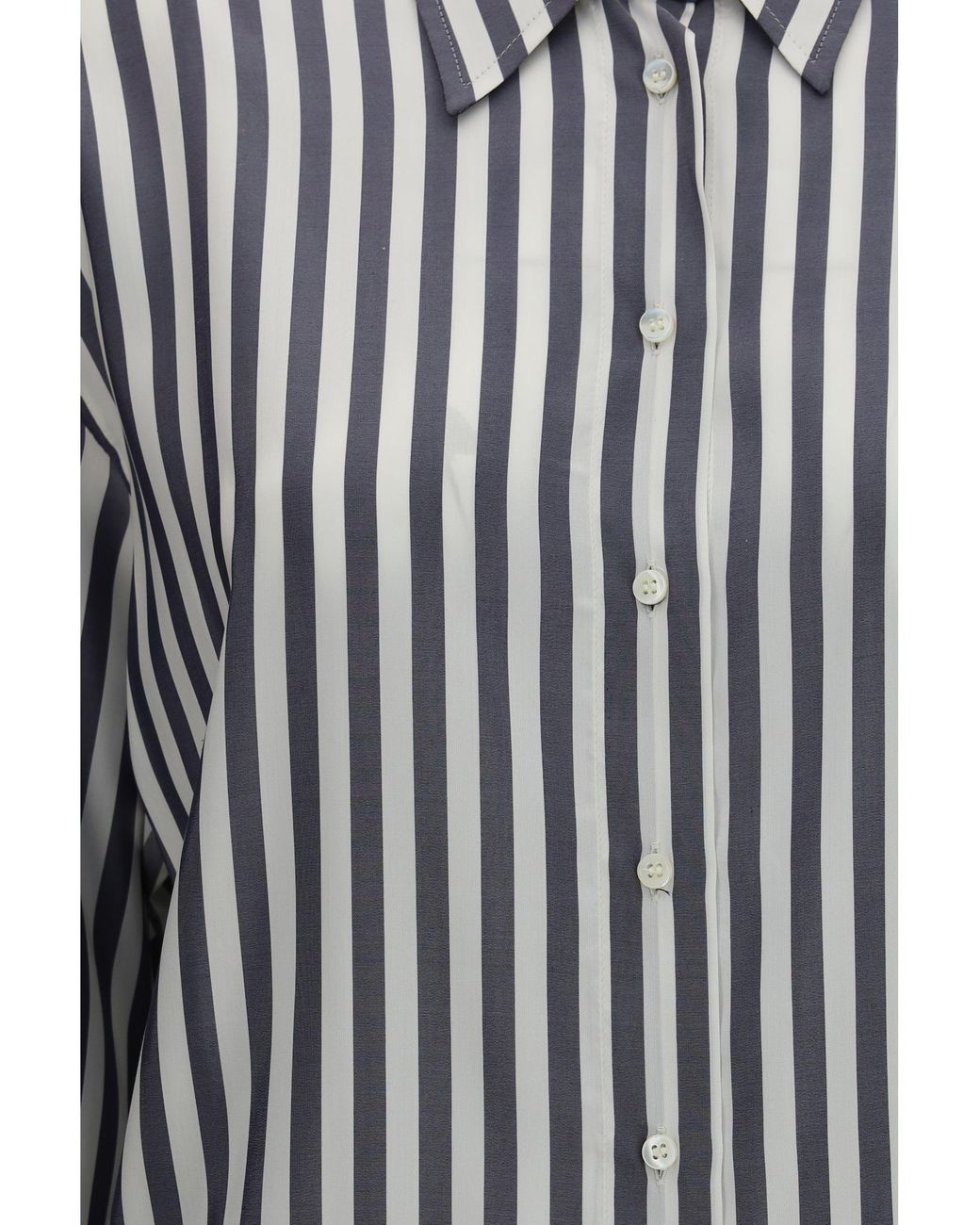 Brunello Cucinelli White Silk Poplin Striped Shirt Denim/Bianco