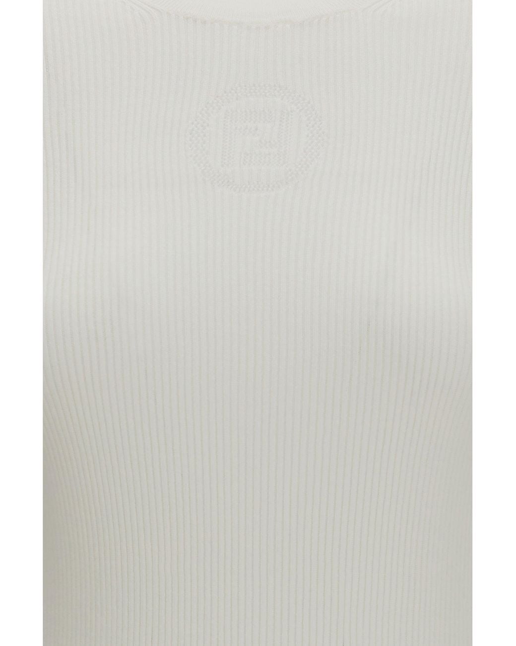 Fendi White Short-Sleeve Cotton Sweater