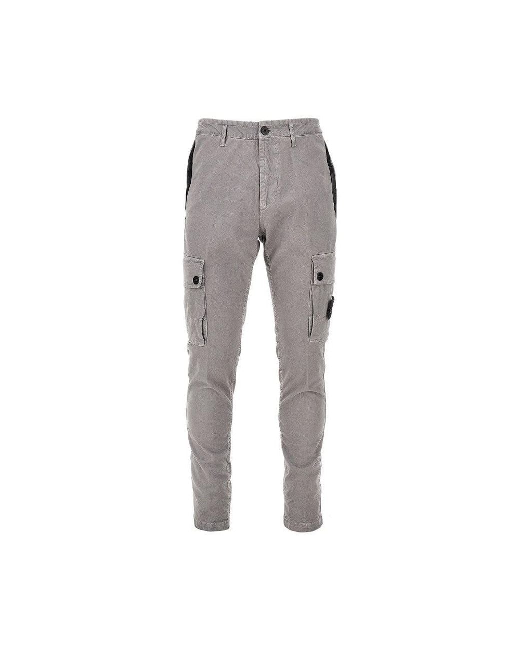 Stone Island Gray Organic Cotton Pants With Logo Badge for men