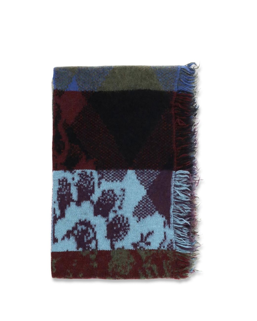 Dries Van Noten Black Scarf, Mixed Print Fringed — Merino Wool (Ovis Aries) for men