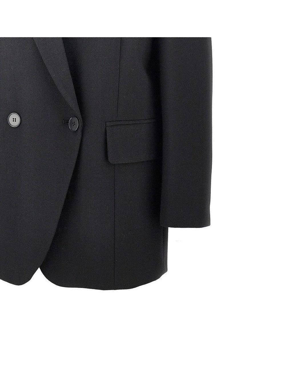 Emporio Armani Black Wool-Blend Oversized Double-Breasted Jacket