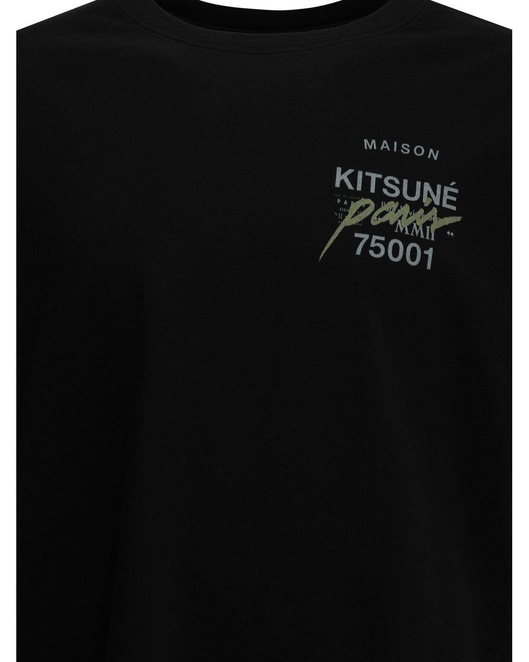 Maison Kitsuné Black Mmii Profile Fox Crew-Neck T-Shirt for men