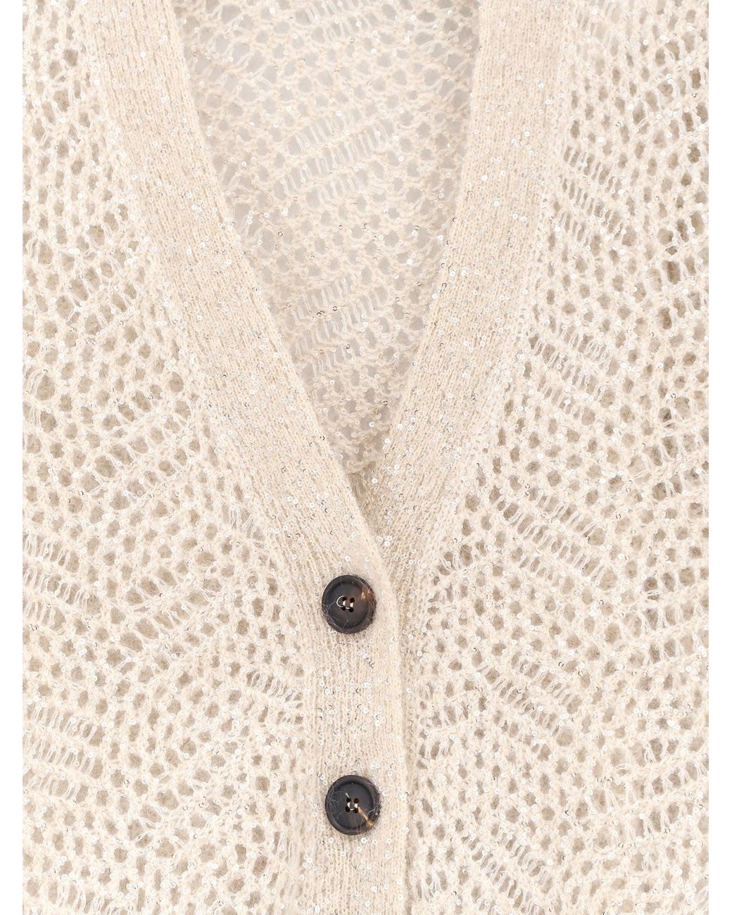 Brunello Cucinelli Natural Mohair Blend Cardigan With Iconic Dazzling Motif
