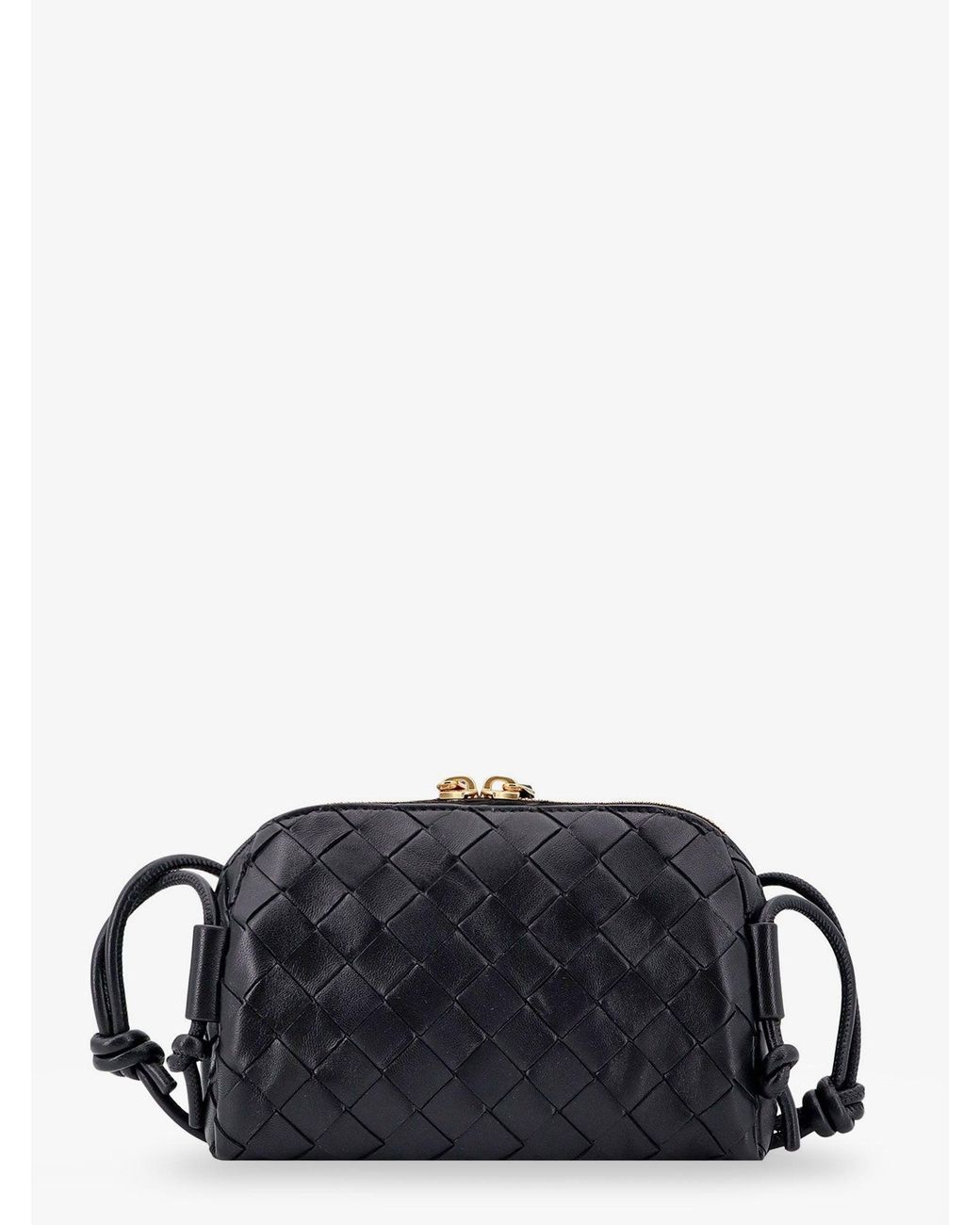 Bottega Veneta Black Leather Shoulder Bag With Intrecciato Motif