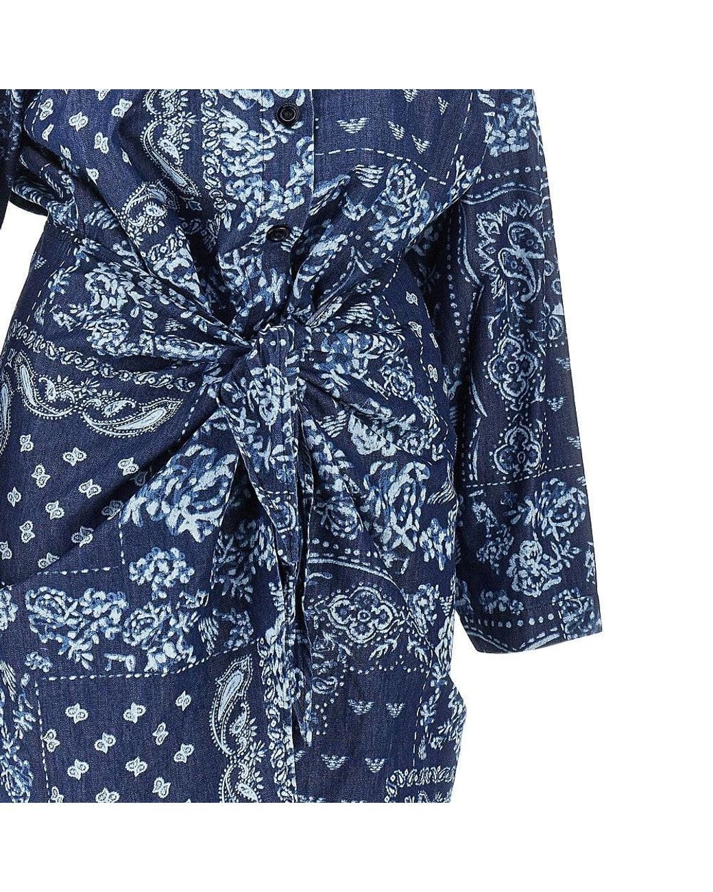 Emporio Armani Blue Bandana Print Chambray Mini Dress
