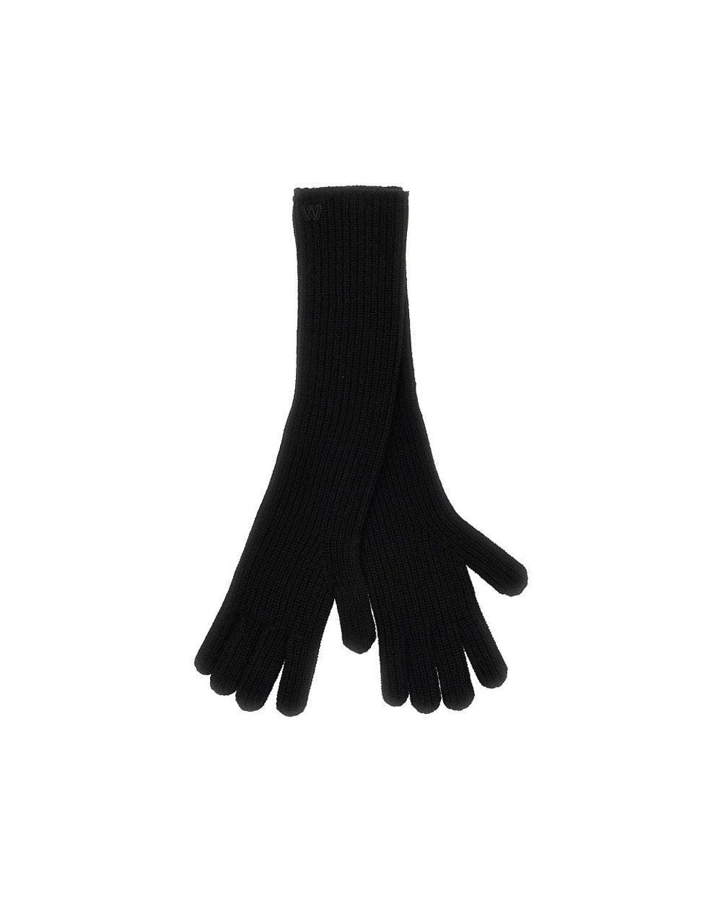 Weekend by Maxmara Black Long Cashmere Gloves With Embroidery