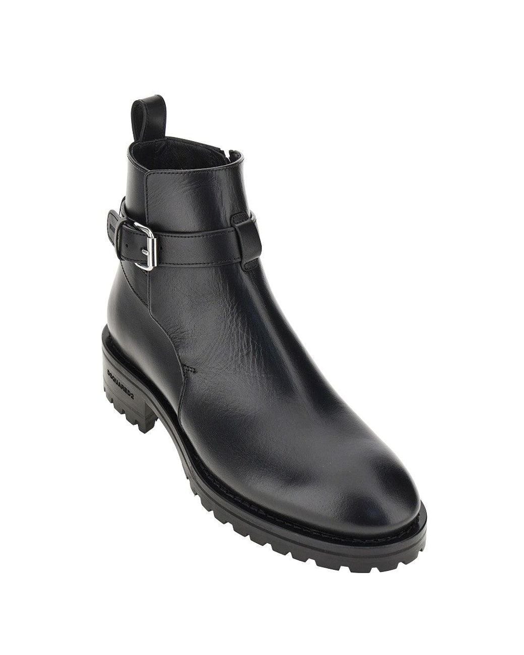 DSquared² Black Leather Boots With Debossed Logo for men