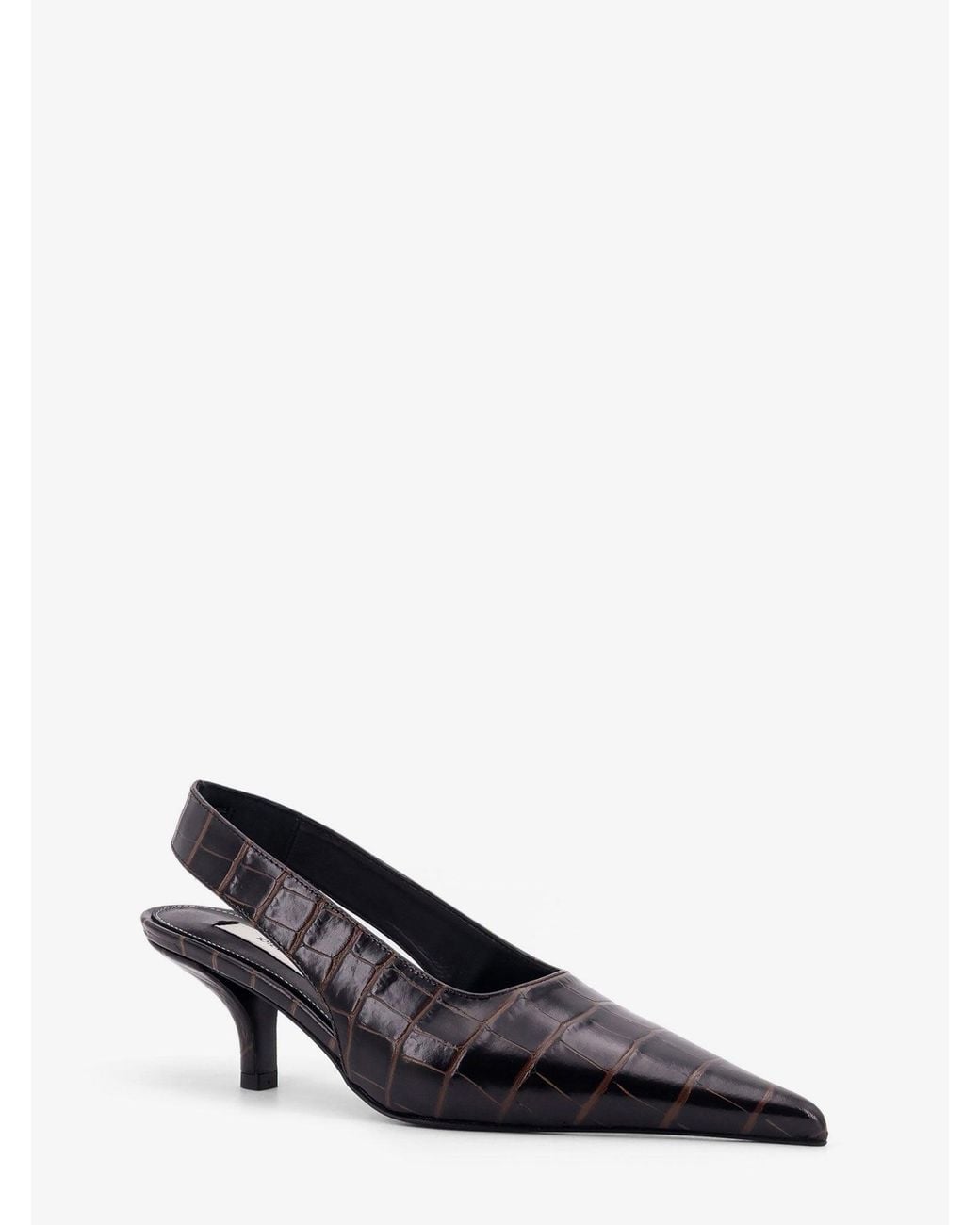 Totême Brown Leather Decolleté Slingback With Croco Effect