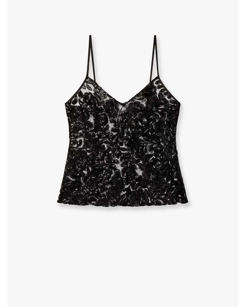 Golden Goose Deluxe Brand Black Tulle Top With Sequins Embroidery