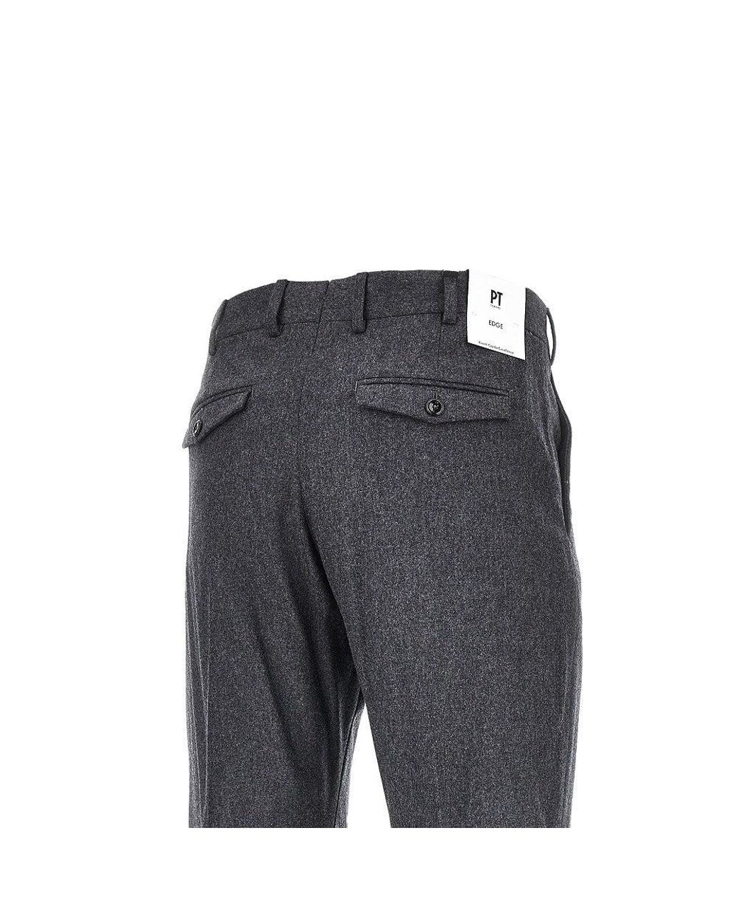 PT Torino Gray Stretch Wool Rebel Fit Pants for men