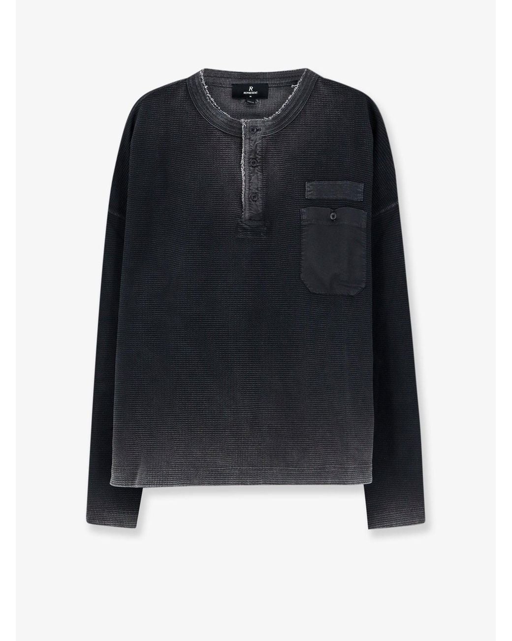 Represent Blue Cotton Henley T-Shirt Washed-Out for men