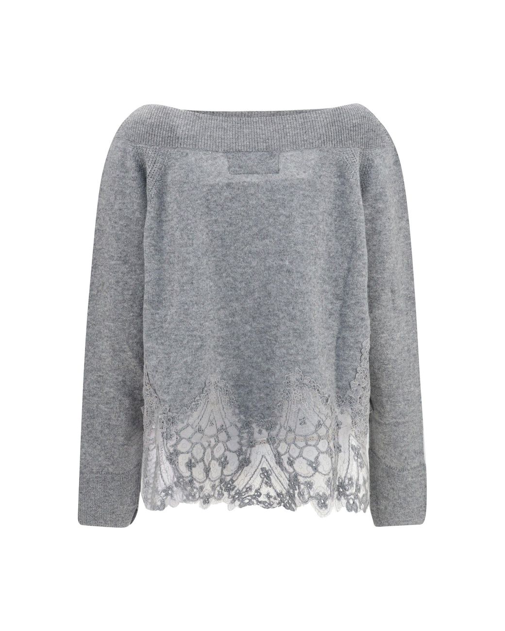 Ermanno Scervino Gray Boat Neck Lace Sweater