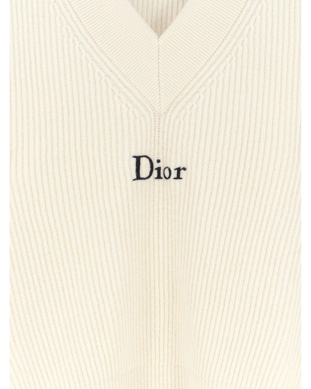 Dior White Wool And Cashmere Ribbed Sweater