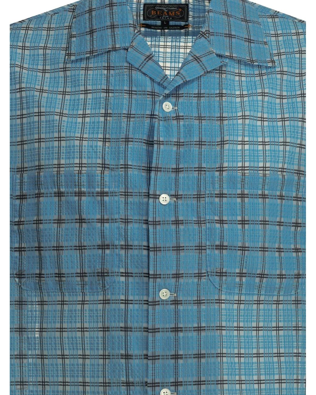 Beams Plus Blue "Open Collar Nylon Airy Plaid" Casual Shirt for men