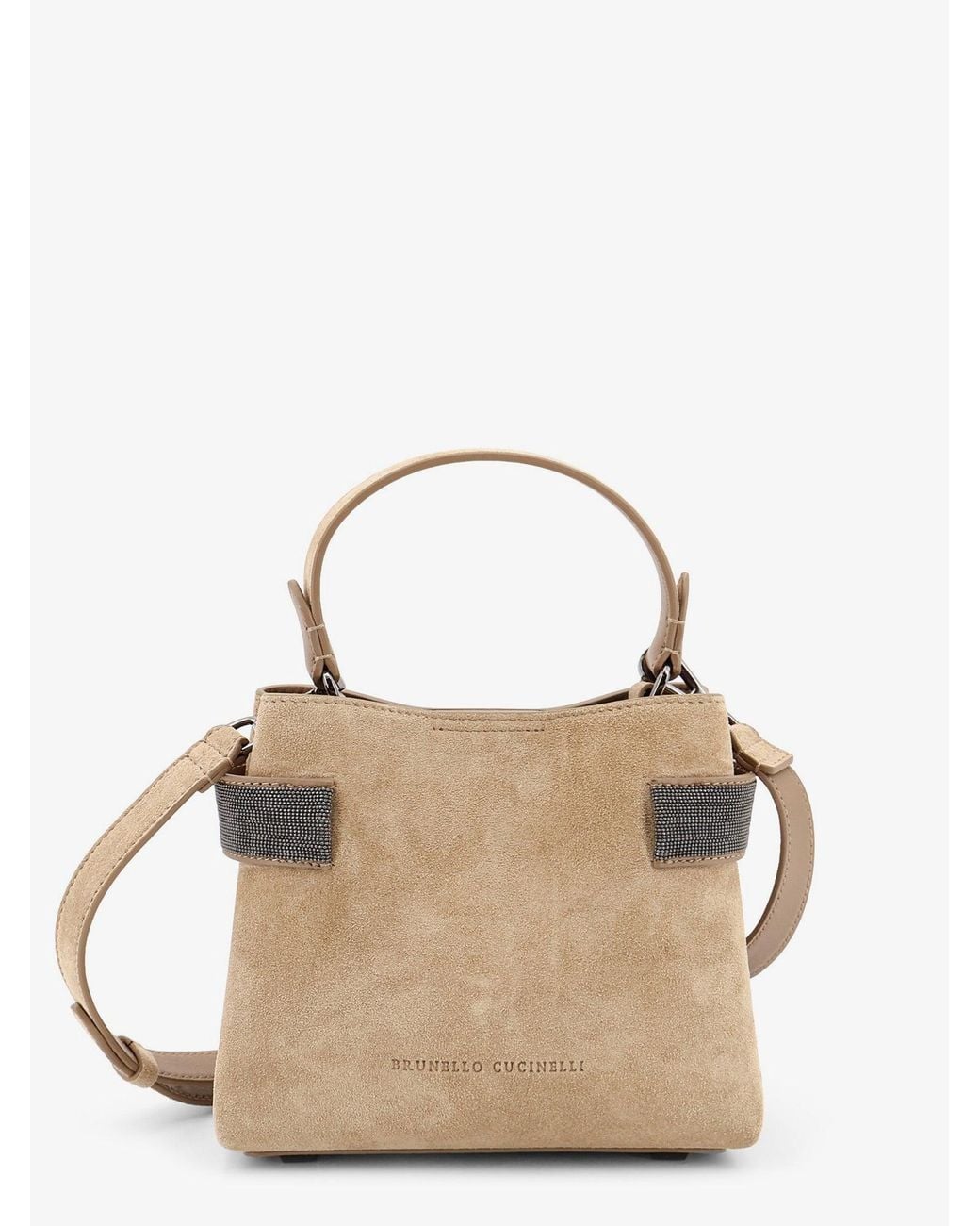 Brunello Cucinelli Natural Suede Shoulder Bag With Monili Detail