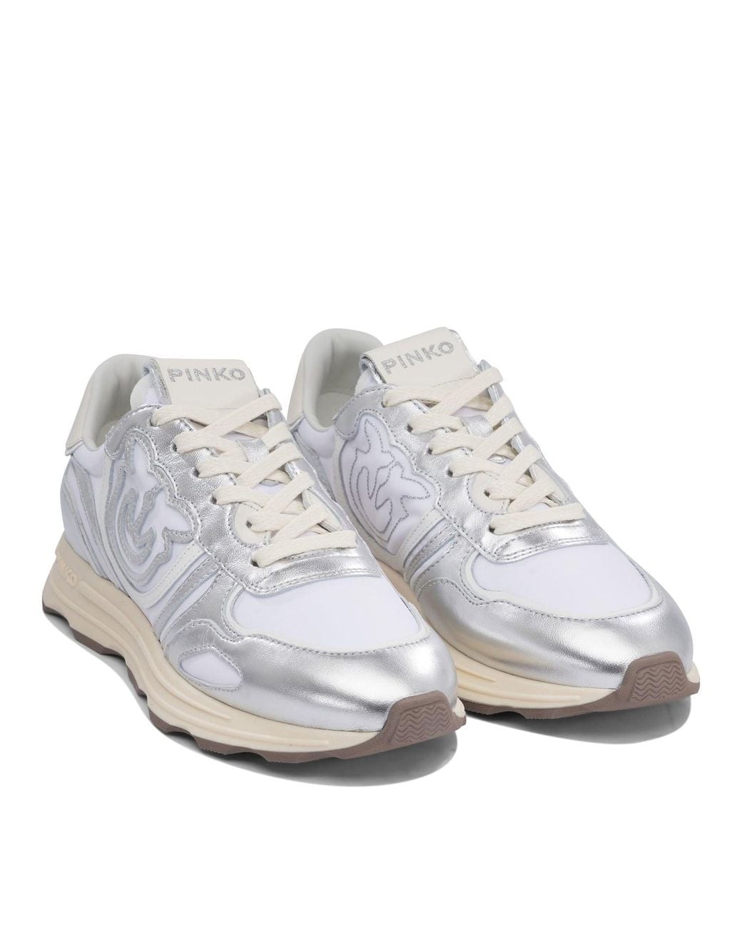 Pinko White Leather Mesh Sneakers