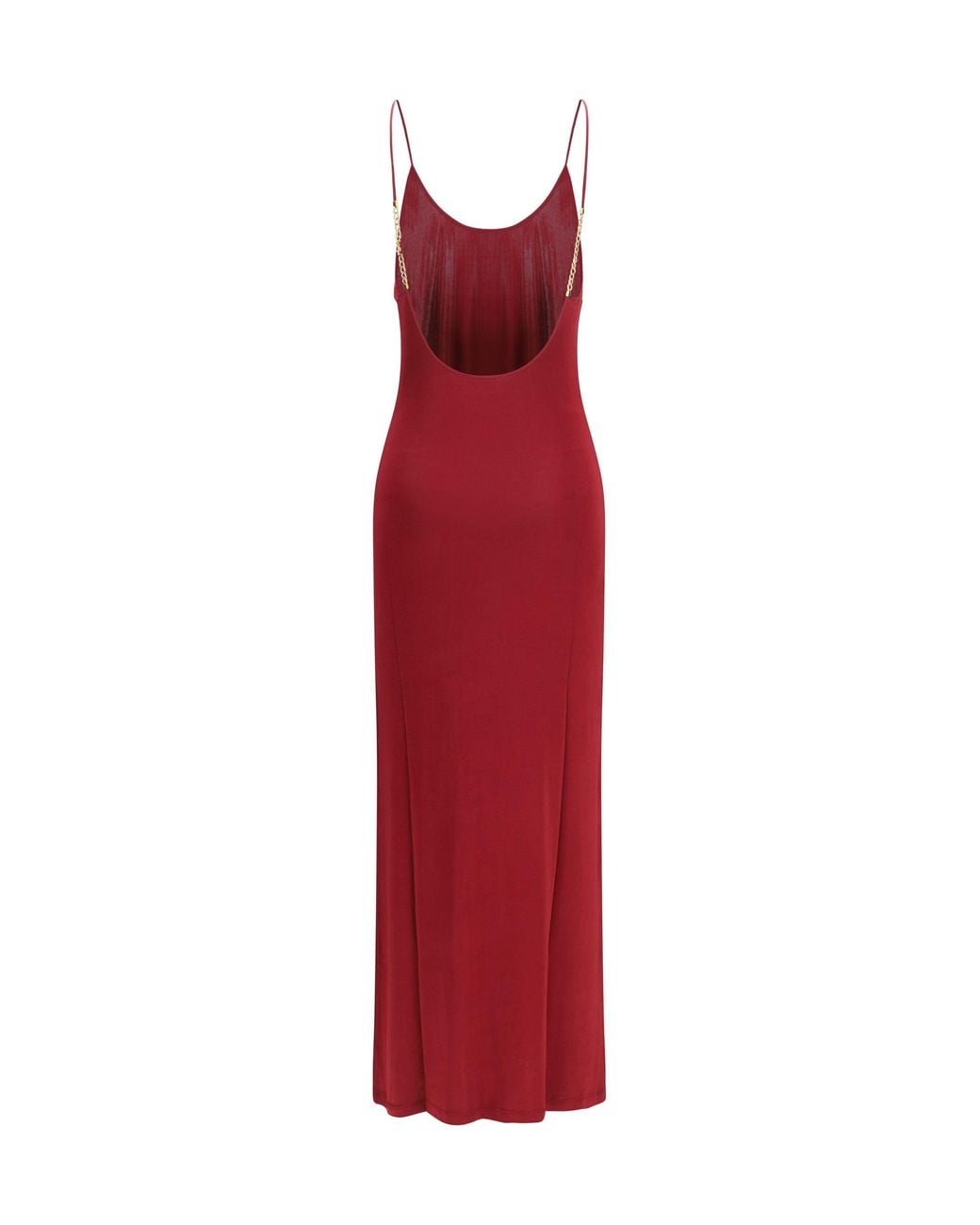 Saint Laurent Red Backless Knit Dress With Cassandre Chain