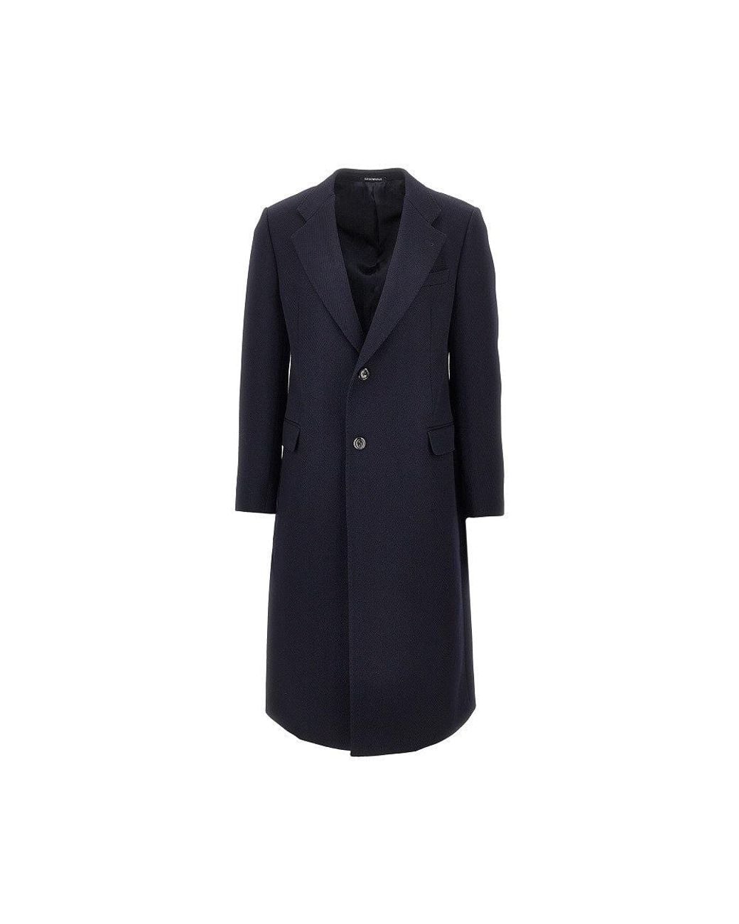 Emporio Armani Blue Wool Tricotine Single-Breasted Coat for men